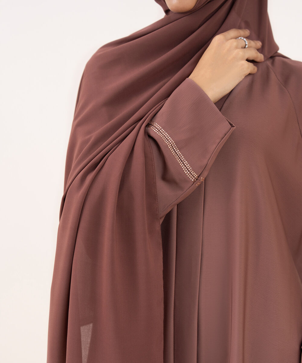 Women's Pink Textured Fabric Abaya Set