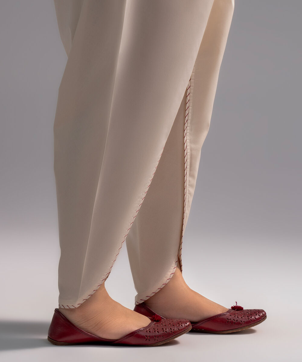 Women's RTW Cambric Embroidered Off White Tulip Shalwar