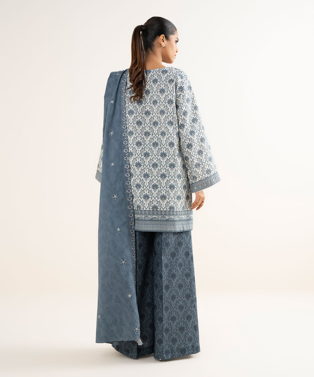 Women's Unstitched Cross Hatch Embroidered Grey 3 Piece Suit