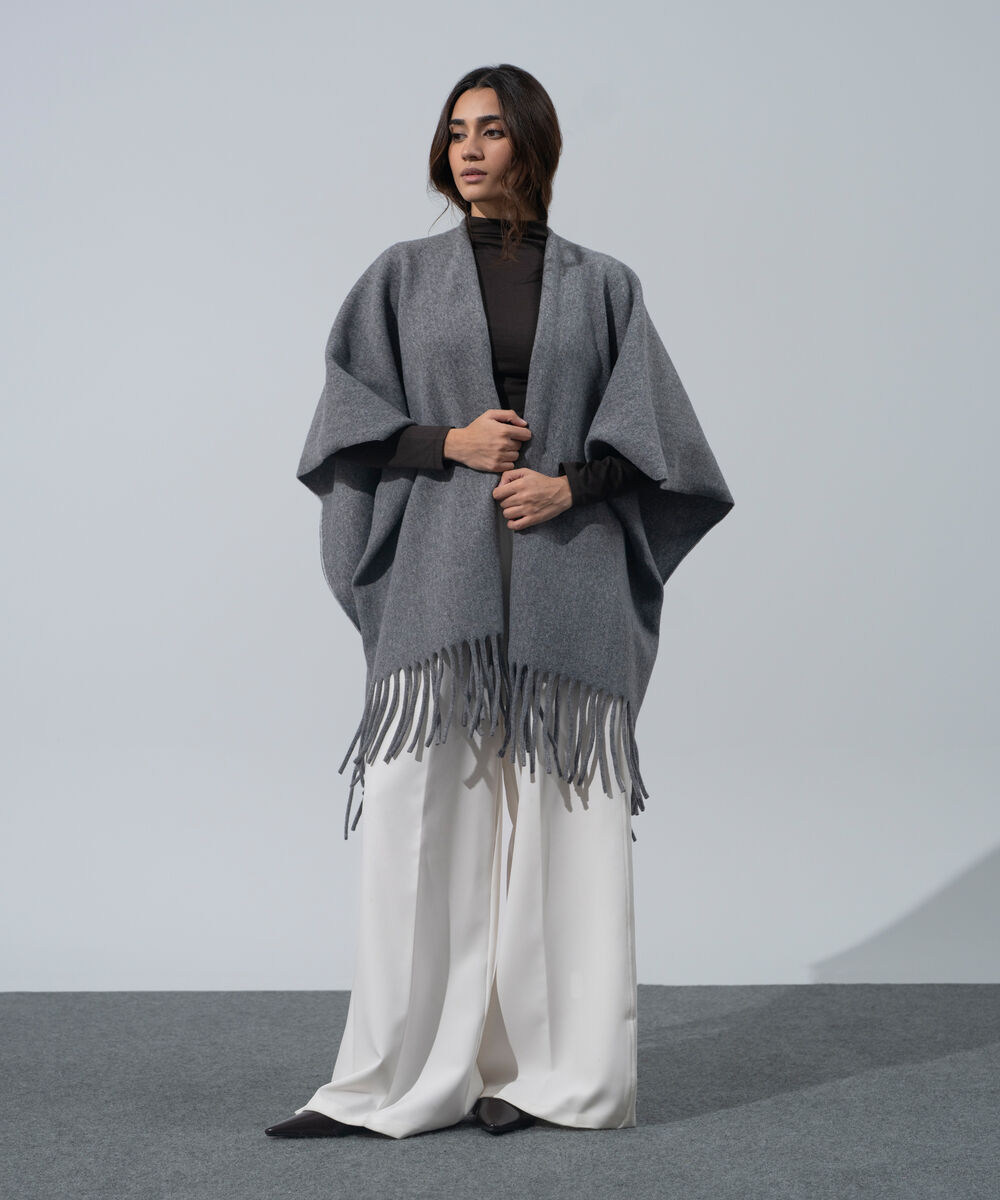 Women's Western Wear Grey Melange Polyester Cape Shawl