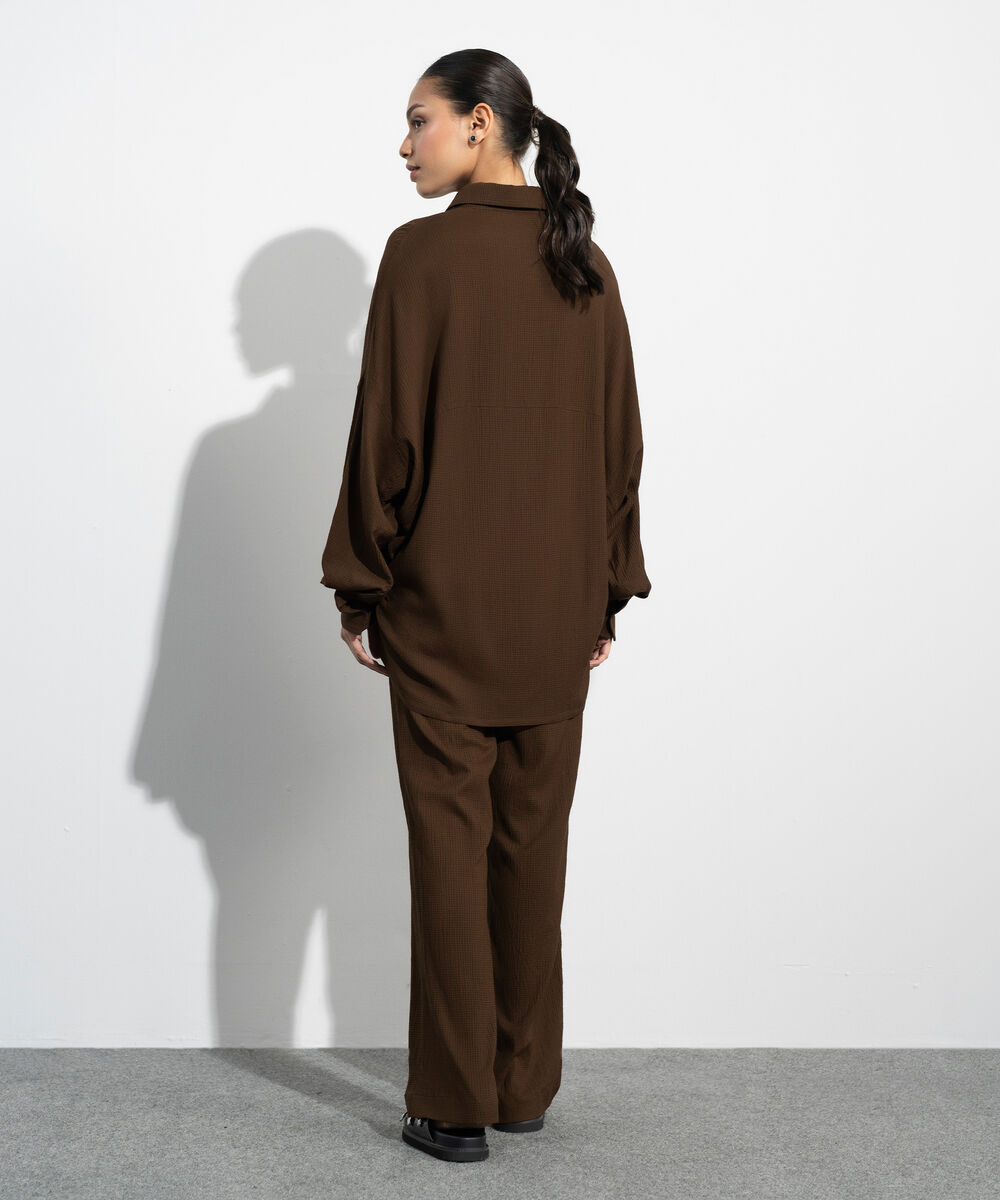 Women's Western Brown Oversized Button Through Shirt