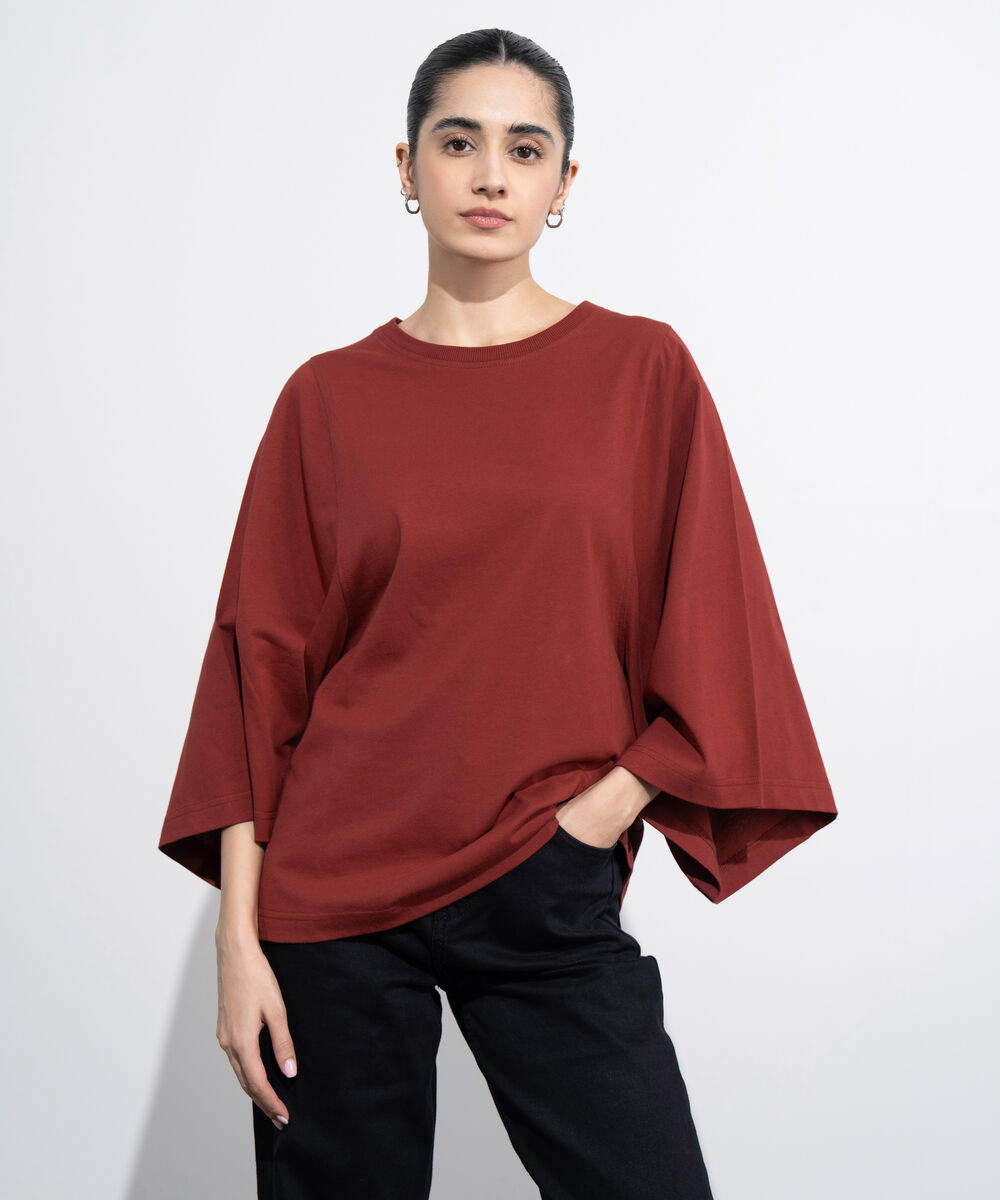Women's Western Wear Maroon Oversized Jersey T-Shirt