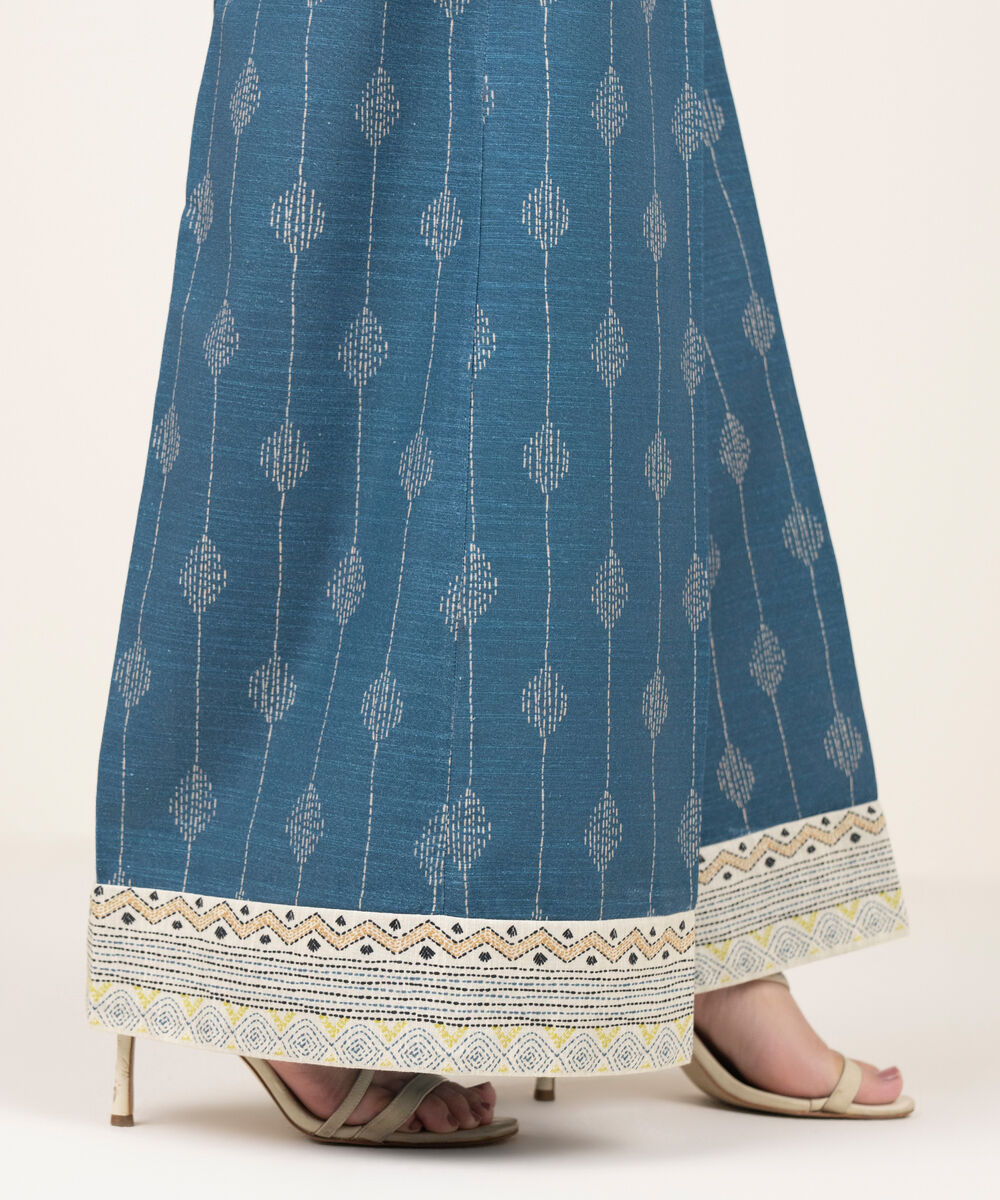 Women's RTW Khaddar Printed Blue Culottes