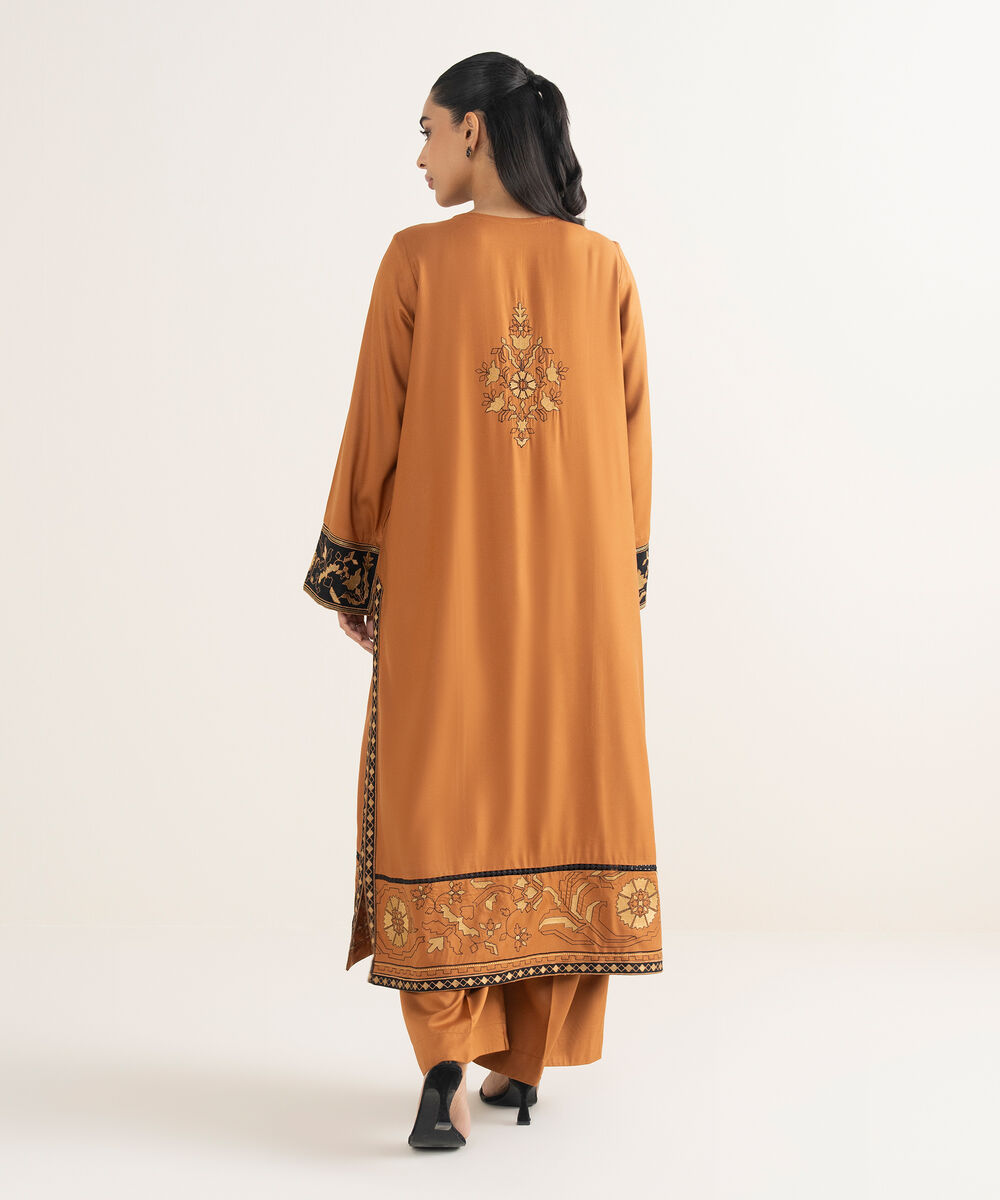 Women's RTW Viscose Marina Embroidered Brown A-Line Shirt
