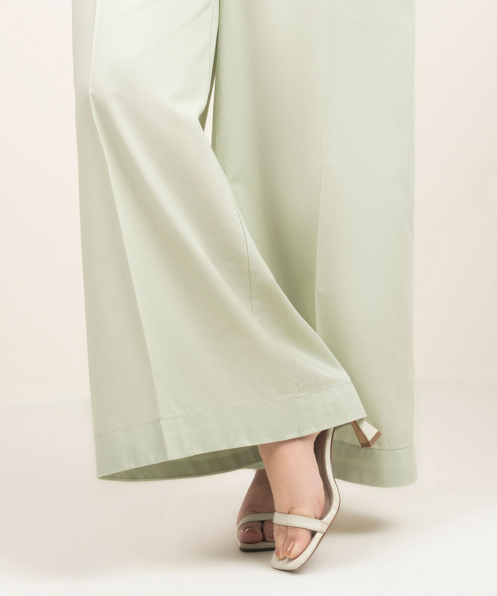Women's RTW Cambric Solid Green Flared Pants