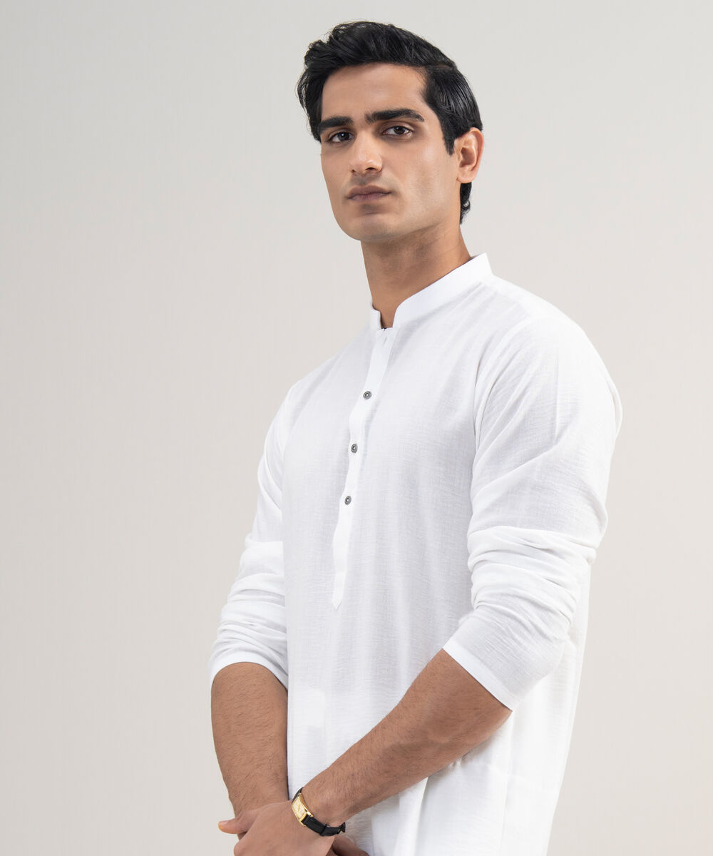 Men's Stitched Blended Linen White Suit