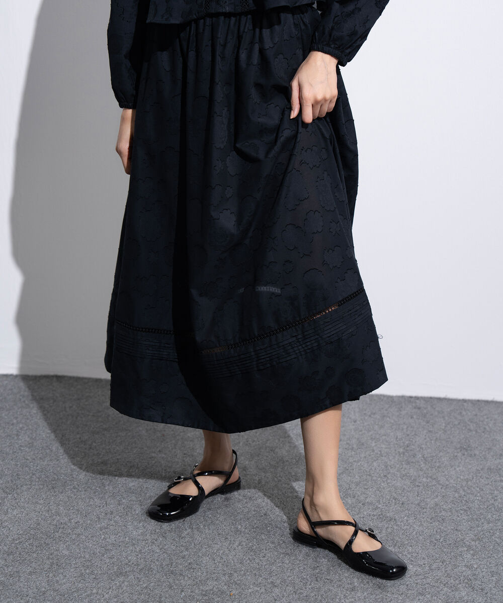 Women's Western Black Flared Skirt With Panels Details