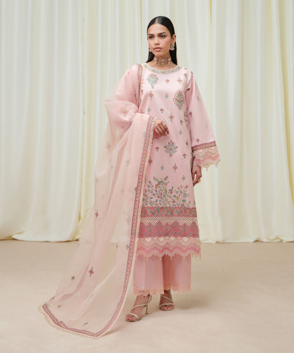 Women's Unstitched Cotton Net Dyed Three Piece Suit