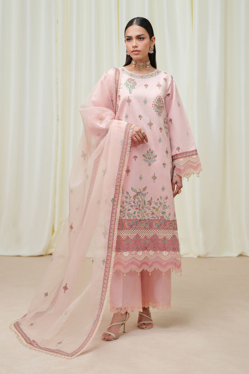 3 Piece - Embroidered Cotton Net Suit