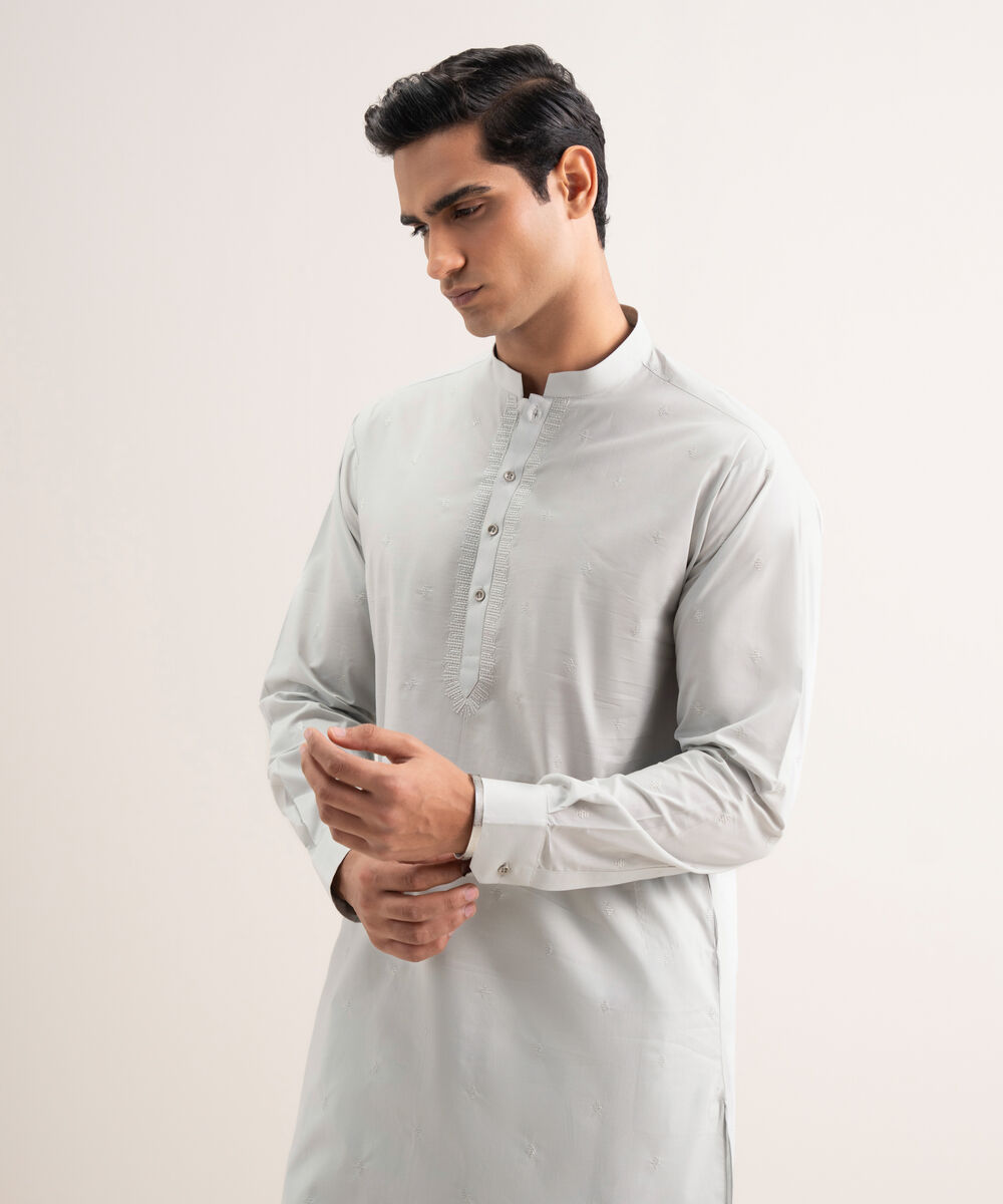 Men'S Stitched Light Grey Premium Cotton Suit