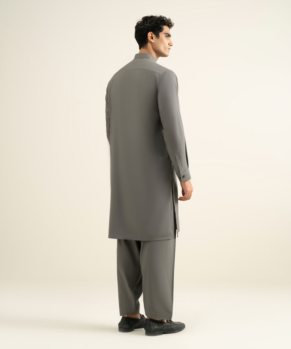 Men's grey Blended Linen Kameez Shalwar