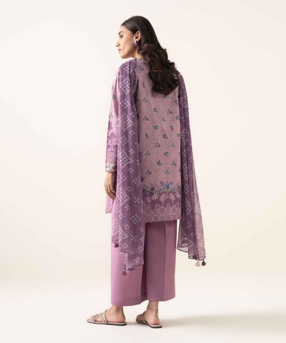 Women's Unstitched Lawn Printed Purple 3 Piece Suit