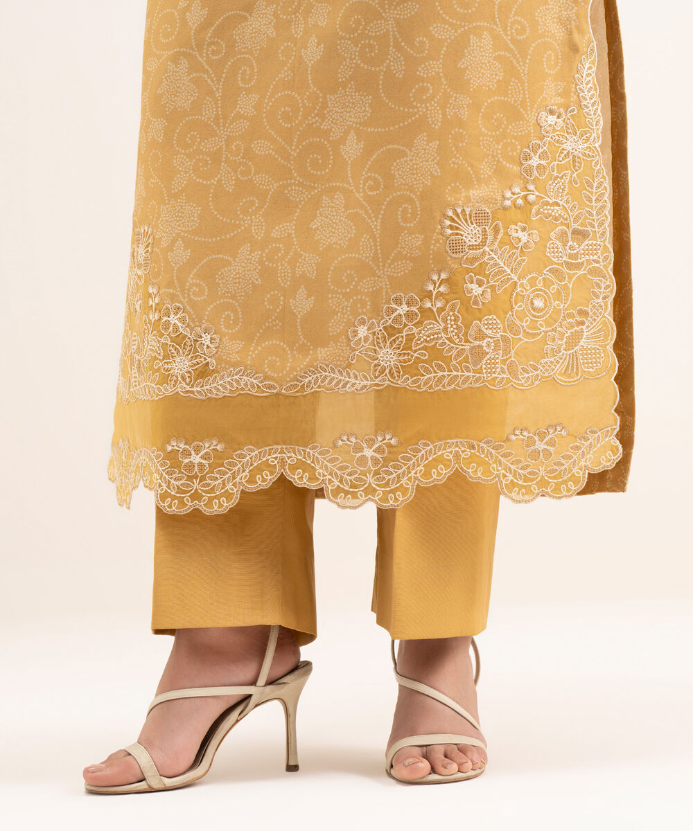 Women's Unstitched Lawn Embroidered Yellow 3 Piece Suit