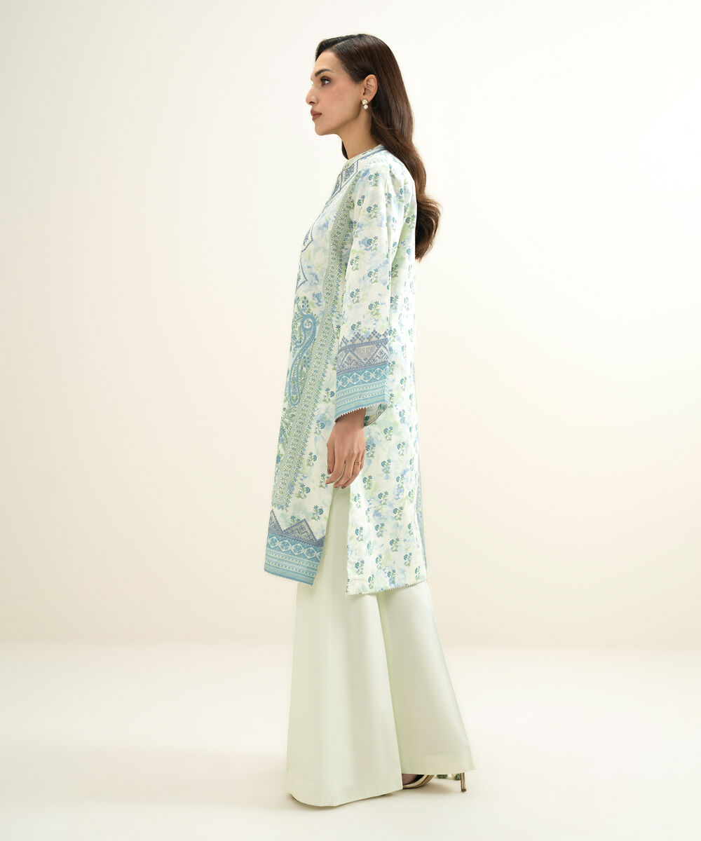 Women's Unstitched Lawn Embroidered Blue 3 Piece Suit