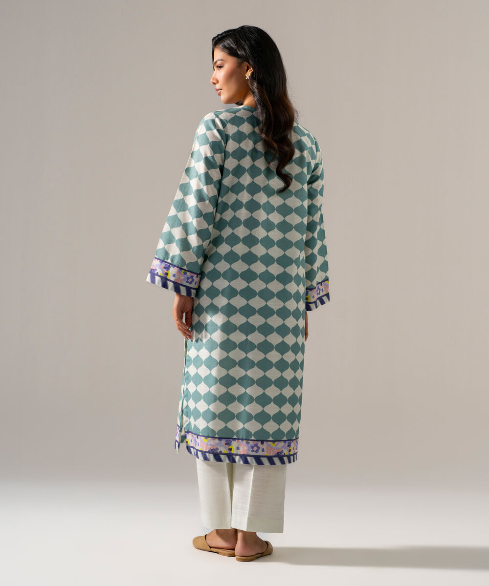 Women's RTW Khaddar Printed Green Straight Shirt