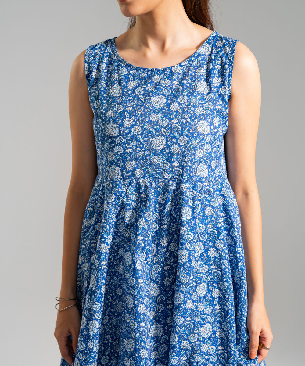 Women's RTW Slub Lawn Printed Blue Peshwas