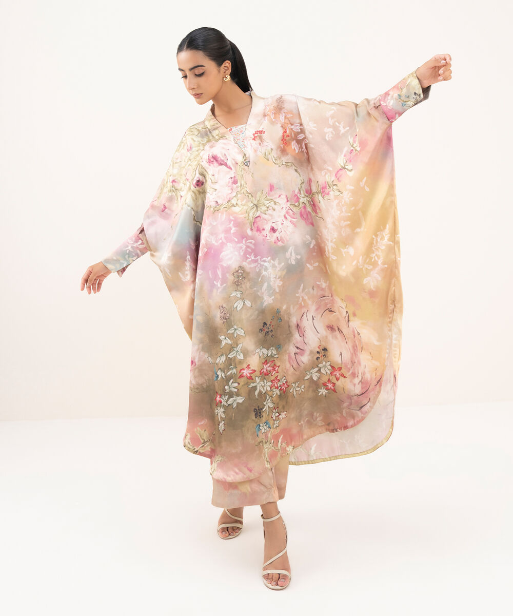 Women's RTW Blended Satin Multi Printed Kaftan