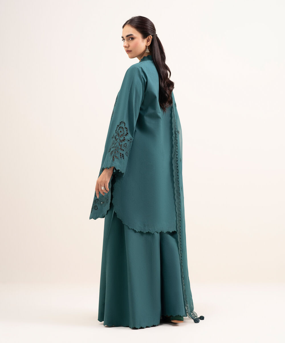 Women's Unstitched Textured Lawn Embroidered Green 3 Piece Suit