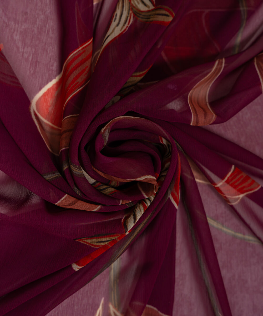 Poly Chiffon Printed Purple Dupatta