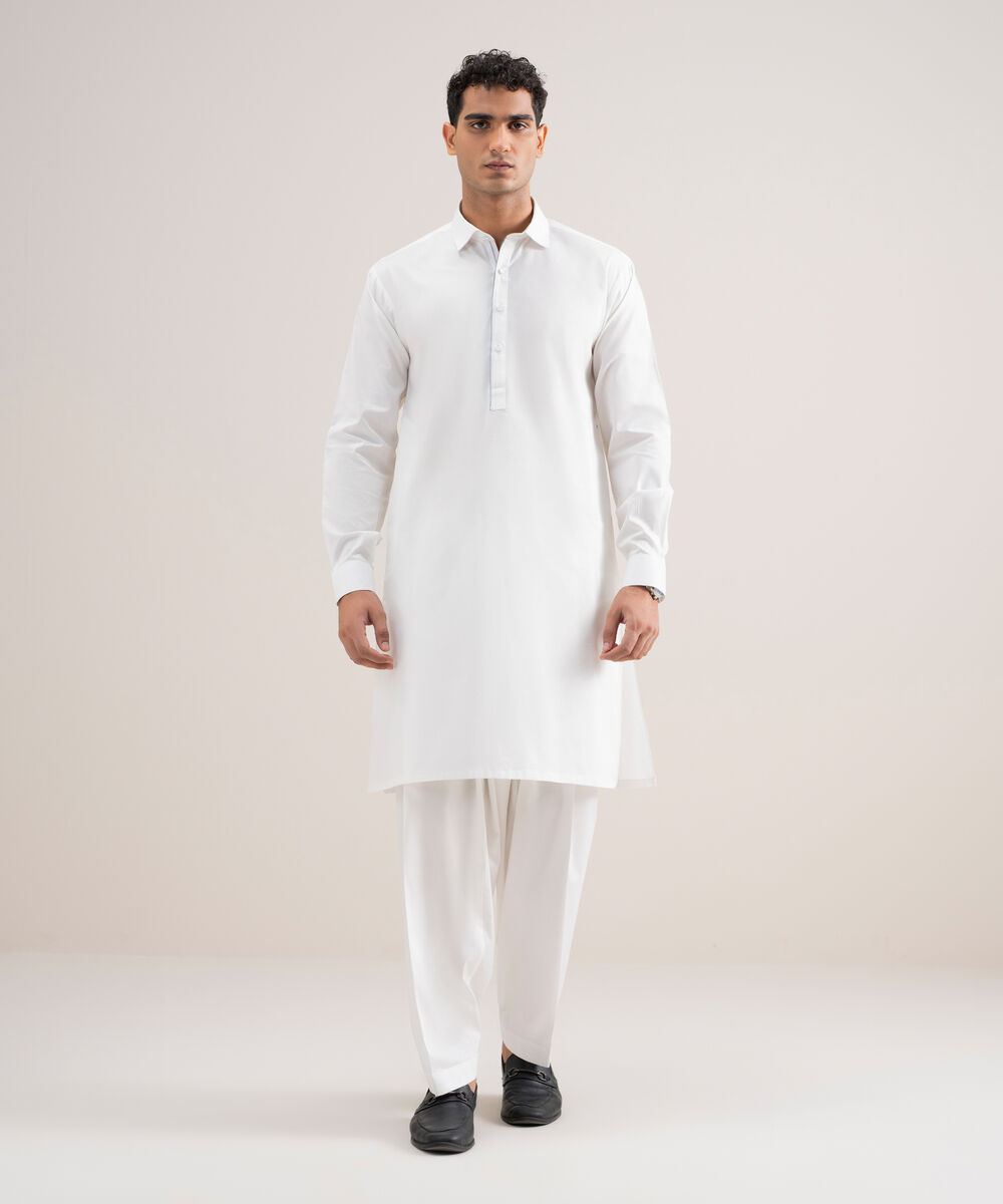Men's Stitched Cotton Dobby Off White Suit