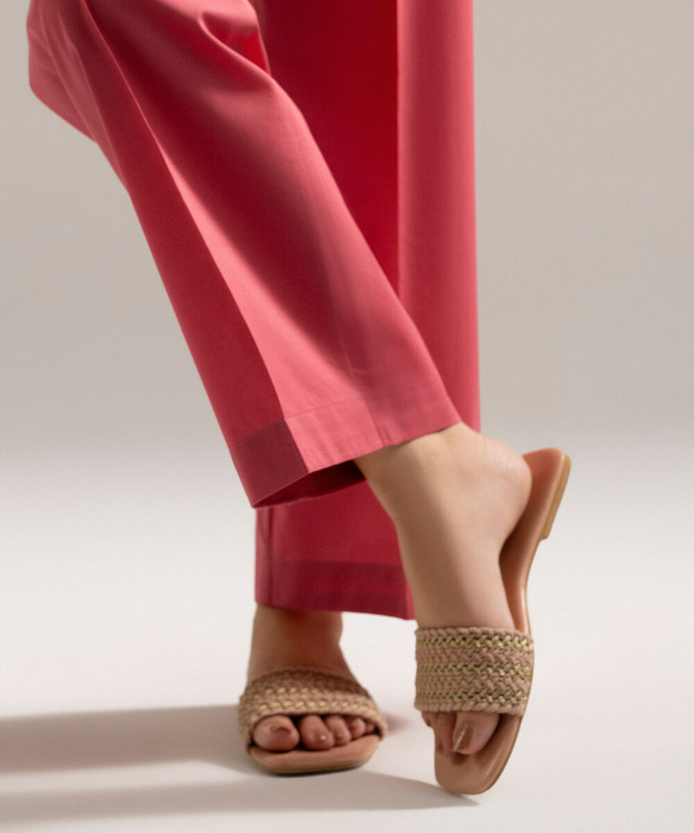 Women's RTW Cambric Solid Pink Straight Pants