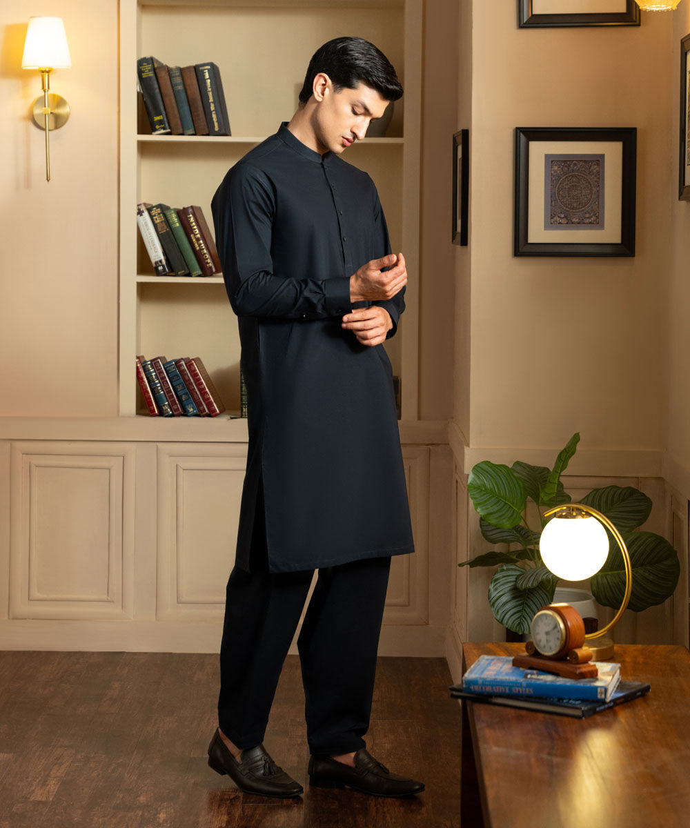 Men's Unstitched Premium Cotton Black Full Suit Fabric