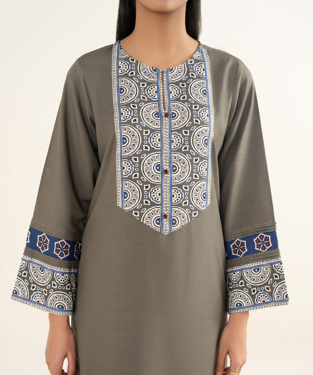 Women's RTW Herringbone Solid Grey A-Line Shirt