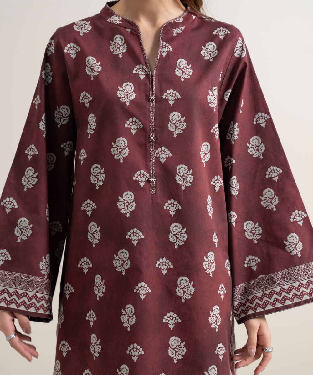 Women's Unstitched Lawn Printed Red 2 Piece Suit