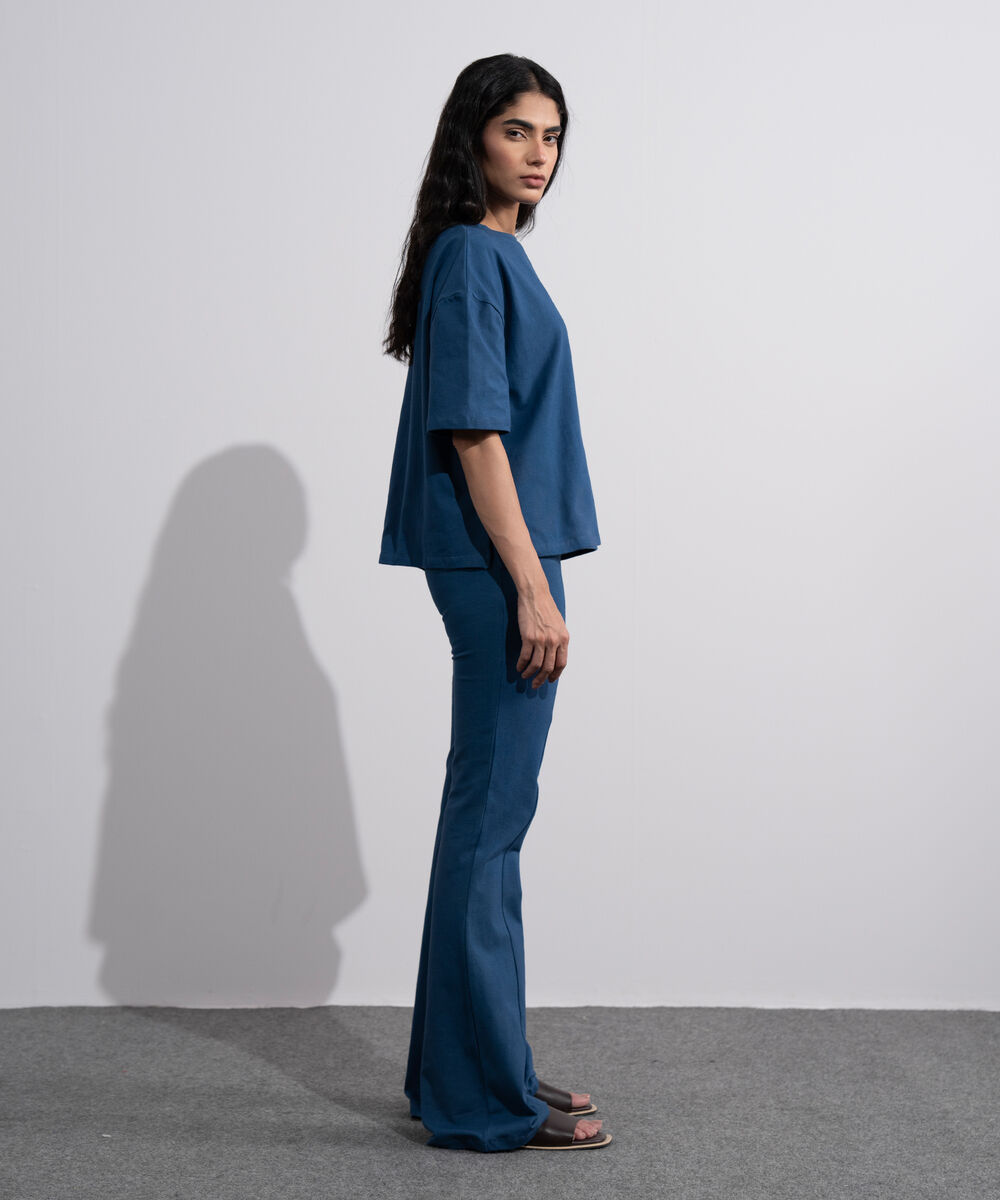 Women's Blue Stretchy Flared Trousers