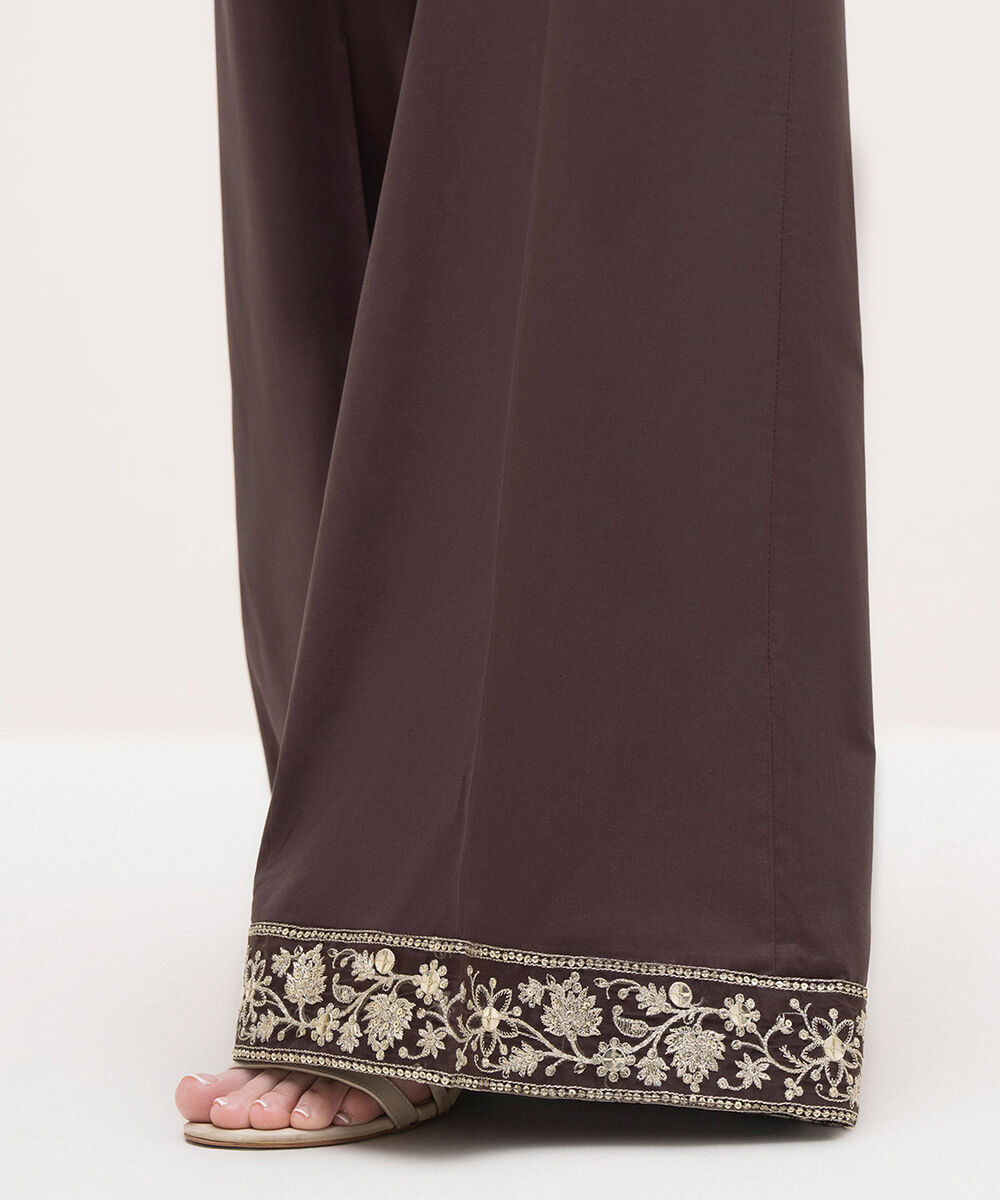 Women's RTW Cambric Brown Embroidered Flared Pants