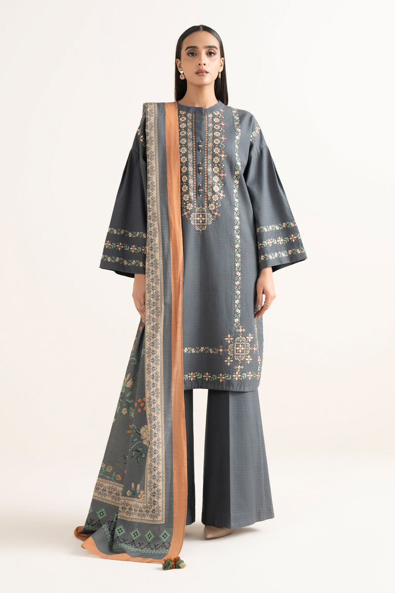 3 Piece - Embroidered Dobby Suit