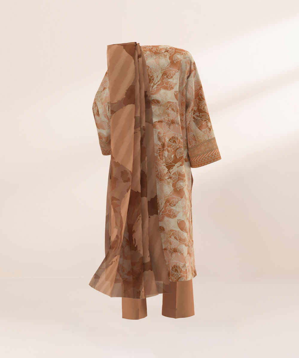 Women's Three Piece Printed Pink Lawn Suit