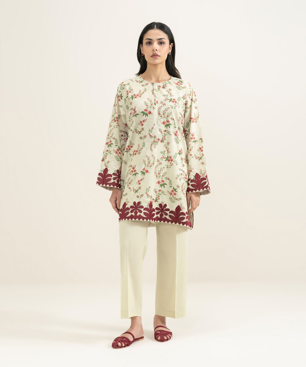 Women's RTW Slub Lawn Embroidered Multi Straight Shirt