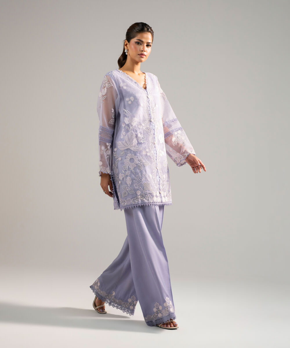 Women's RTW Organza Embroidered Lilac 2 Piece Suit