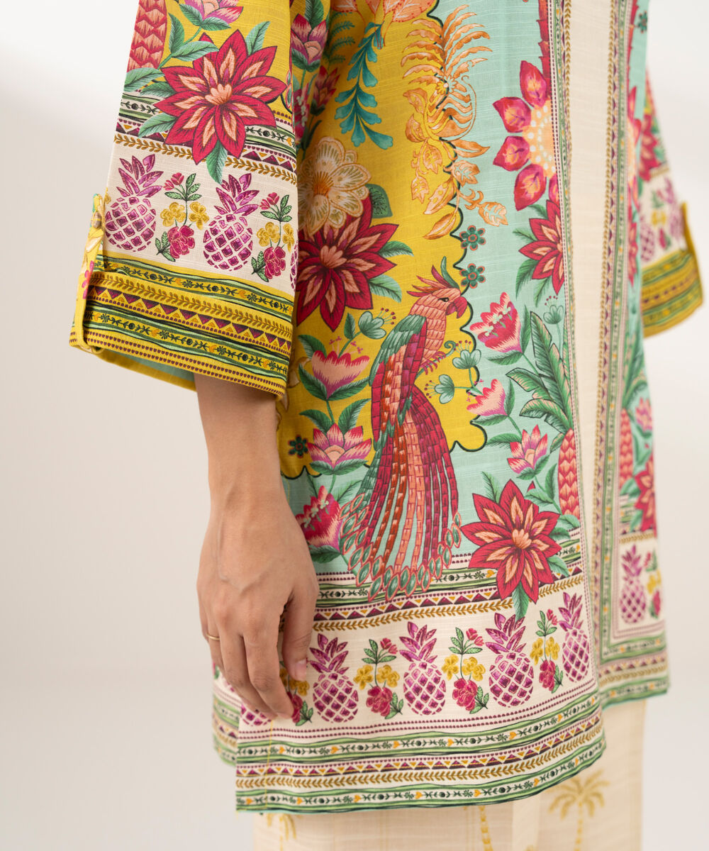 Women's RTW Khaddar Printed Straight Yellow Shirt