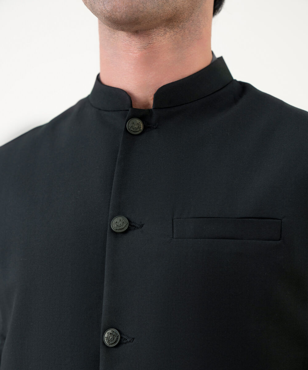 Men's Viscose Plain Black Waist Coat