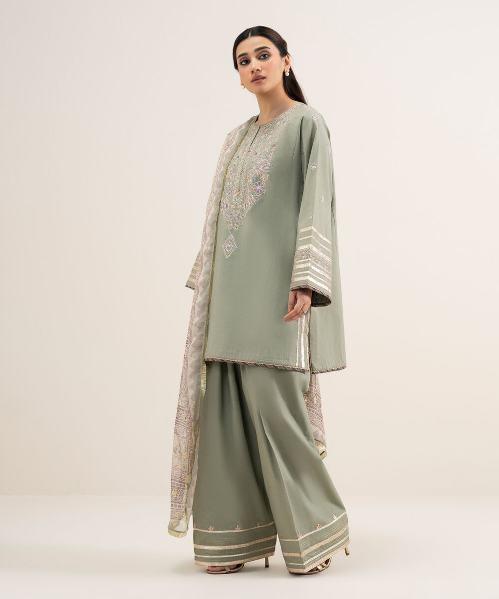 Women's Unstitched Lawn Embroidered Green 3 Piece Suit