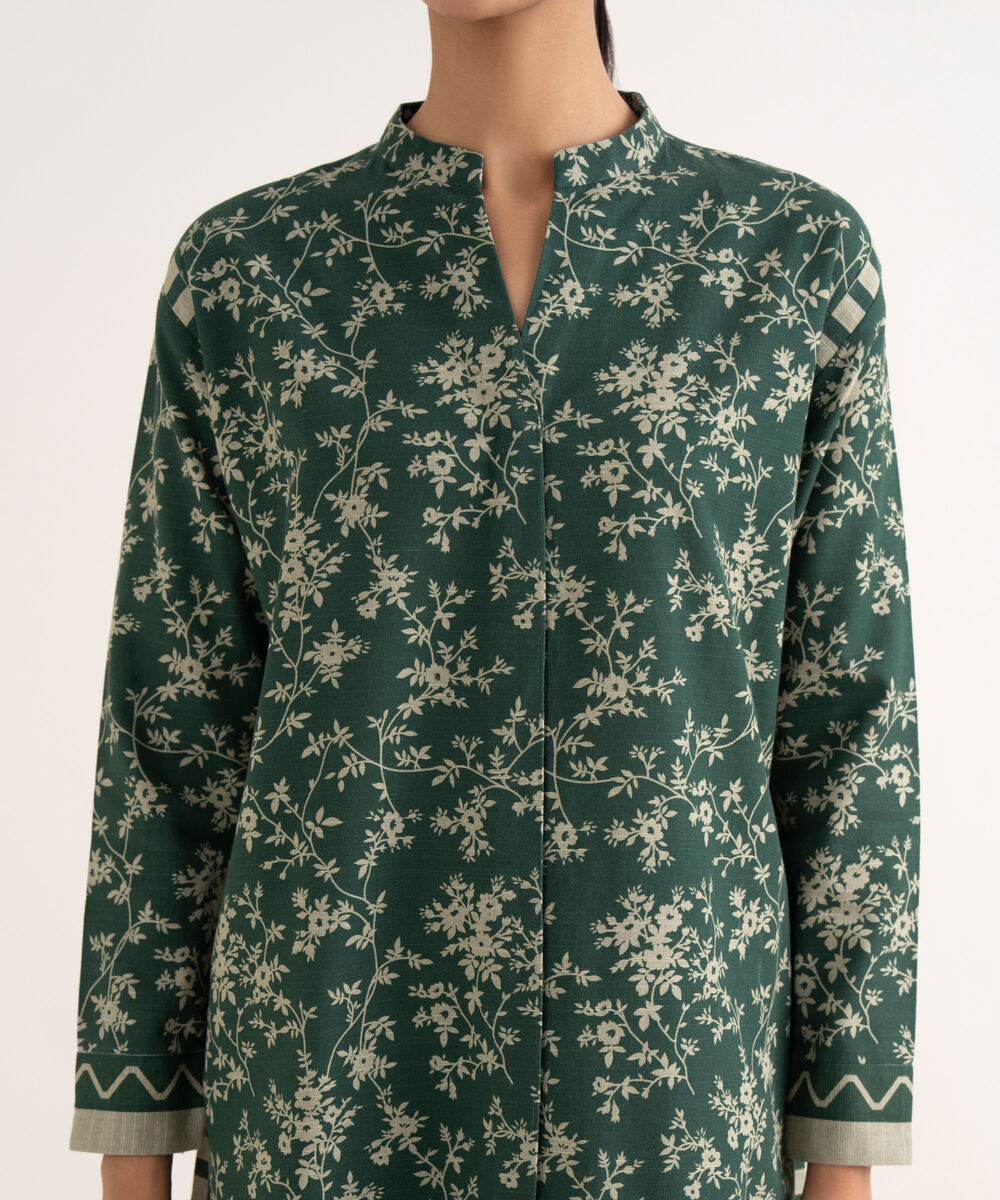 Women's Unstitched Light Khaddar Printed Green Two Piece Suit