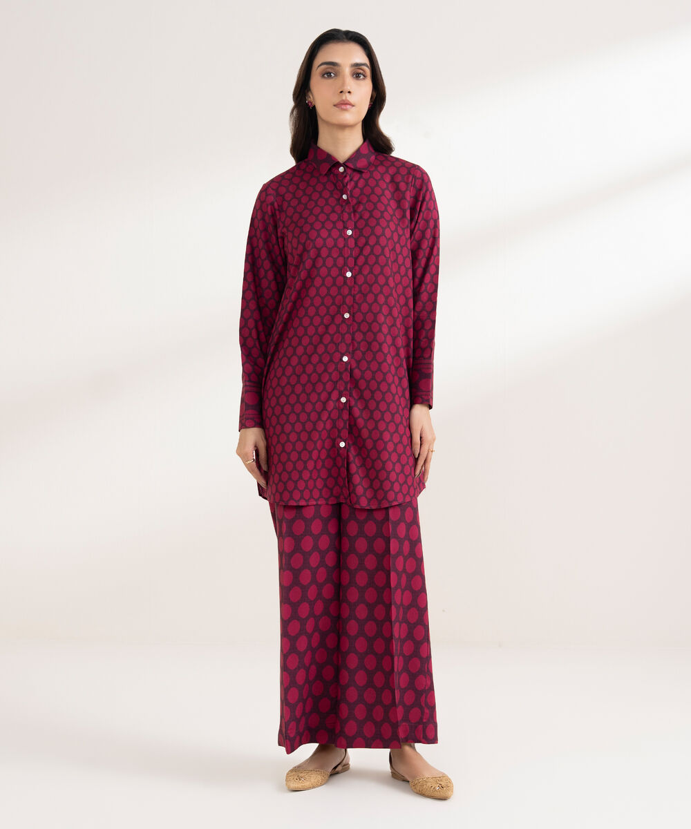 Women's RTW Viscose Linen Printed Straight Pink Shirt