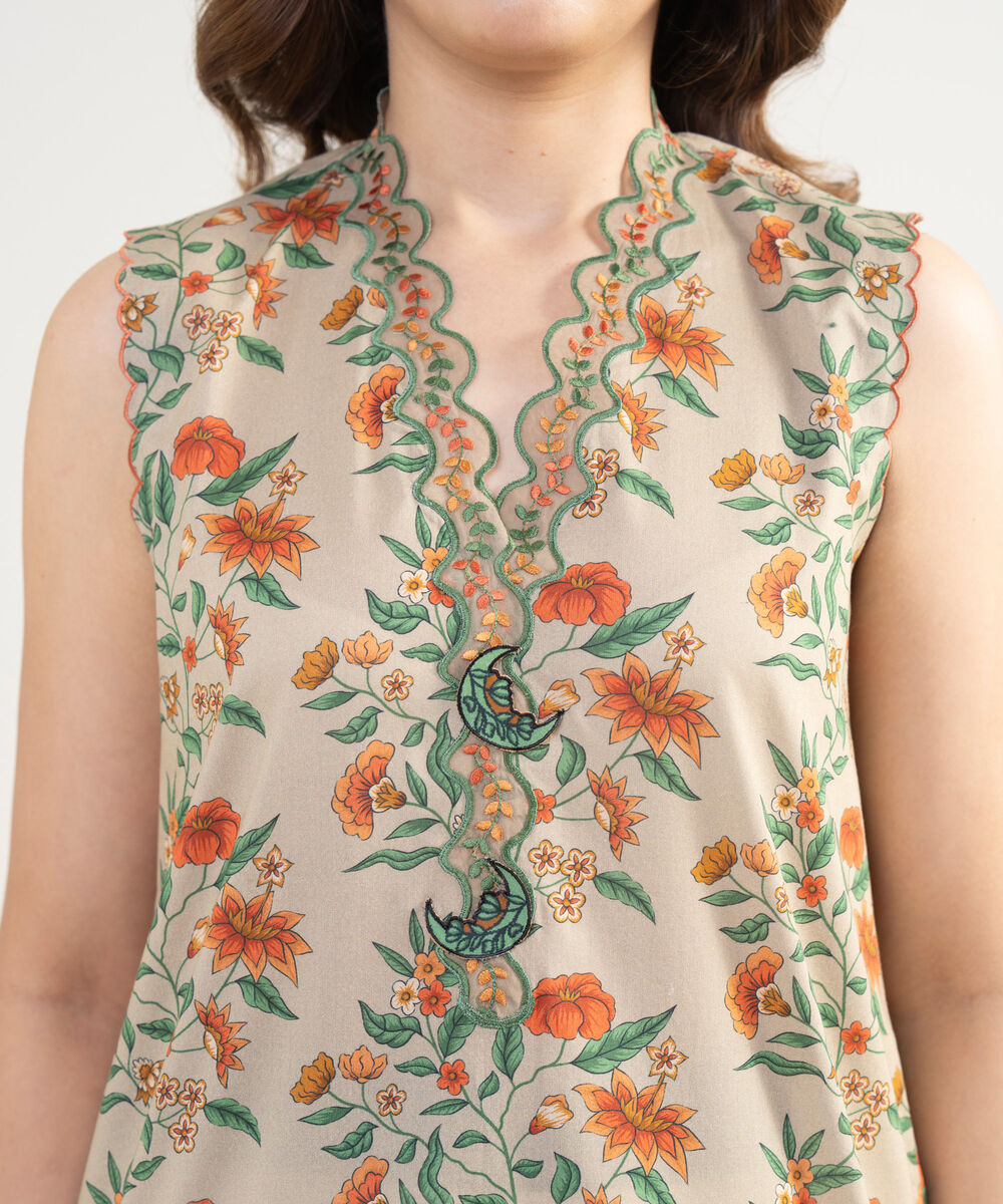 Women's Unstitched Lawn Embroidered Multi 2 Piece Suit