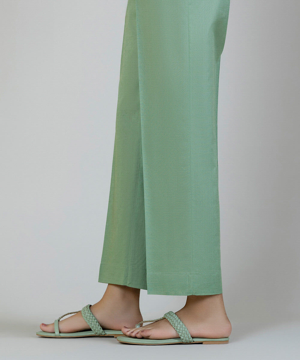 Woman - Green Cambric Straight Pants