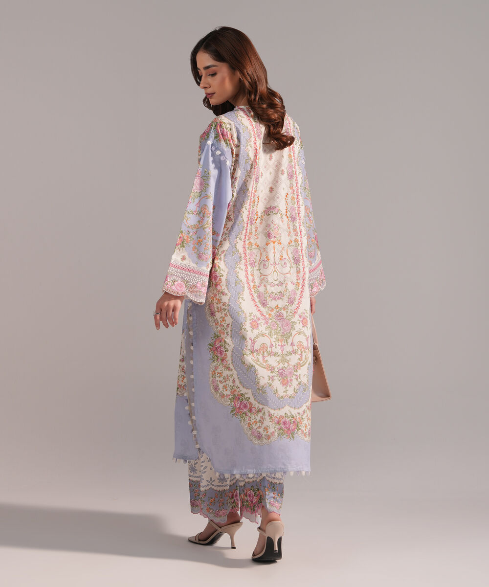 Women's RTW Lawn Embroidered Off White Straight Shirt