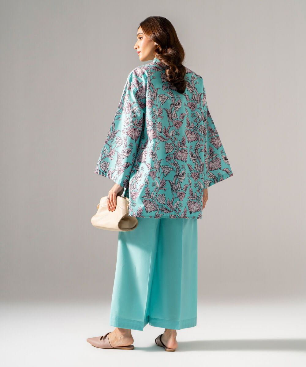 Women's RTW  Cambric Printed Blue Drop Shoulder