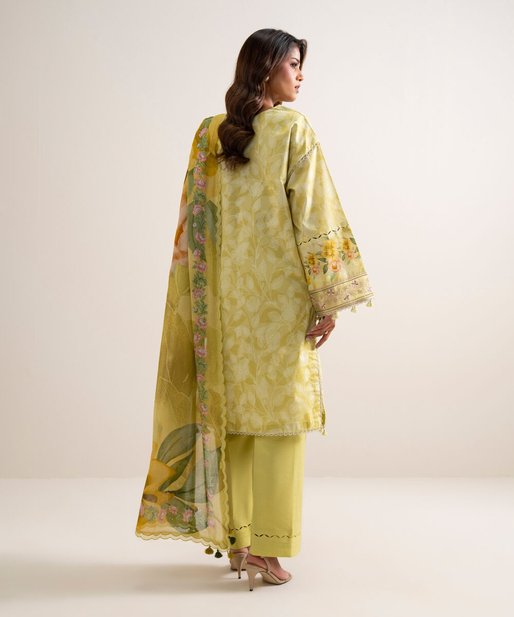 Women's Unstitched Lawn Embroidered Yellow  3 Piece Suit