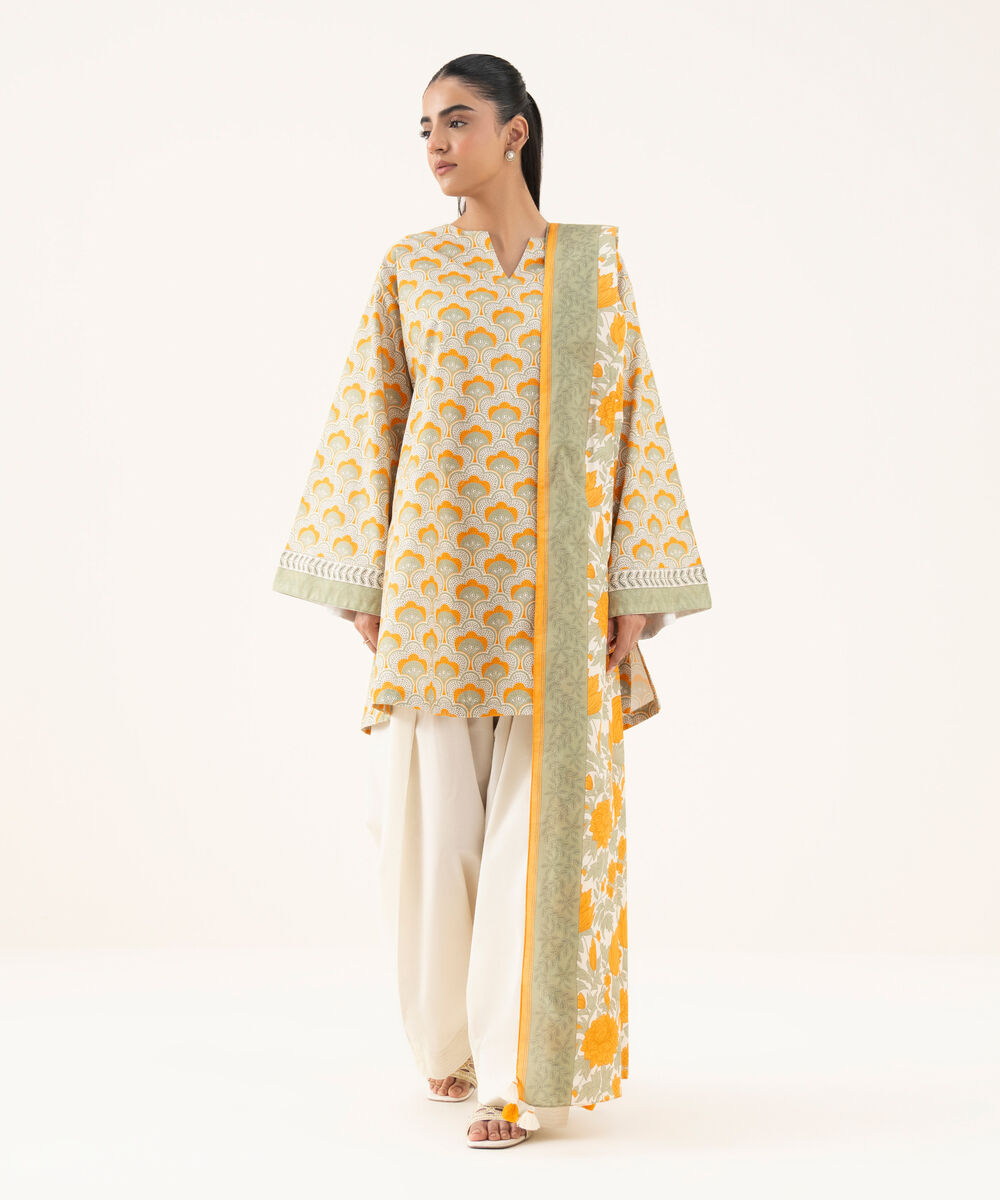 Women's Unstitched Cotton Printed Multi Two Piece Suit