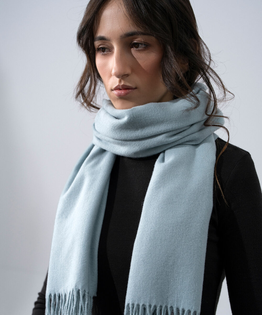 Women's Western Wear Light Blue Solid Woolen Scarf