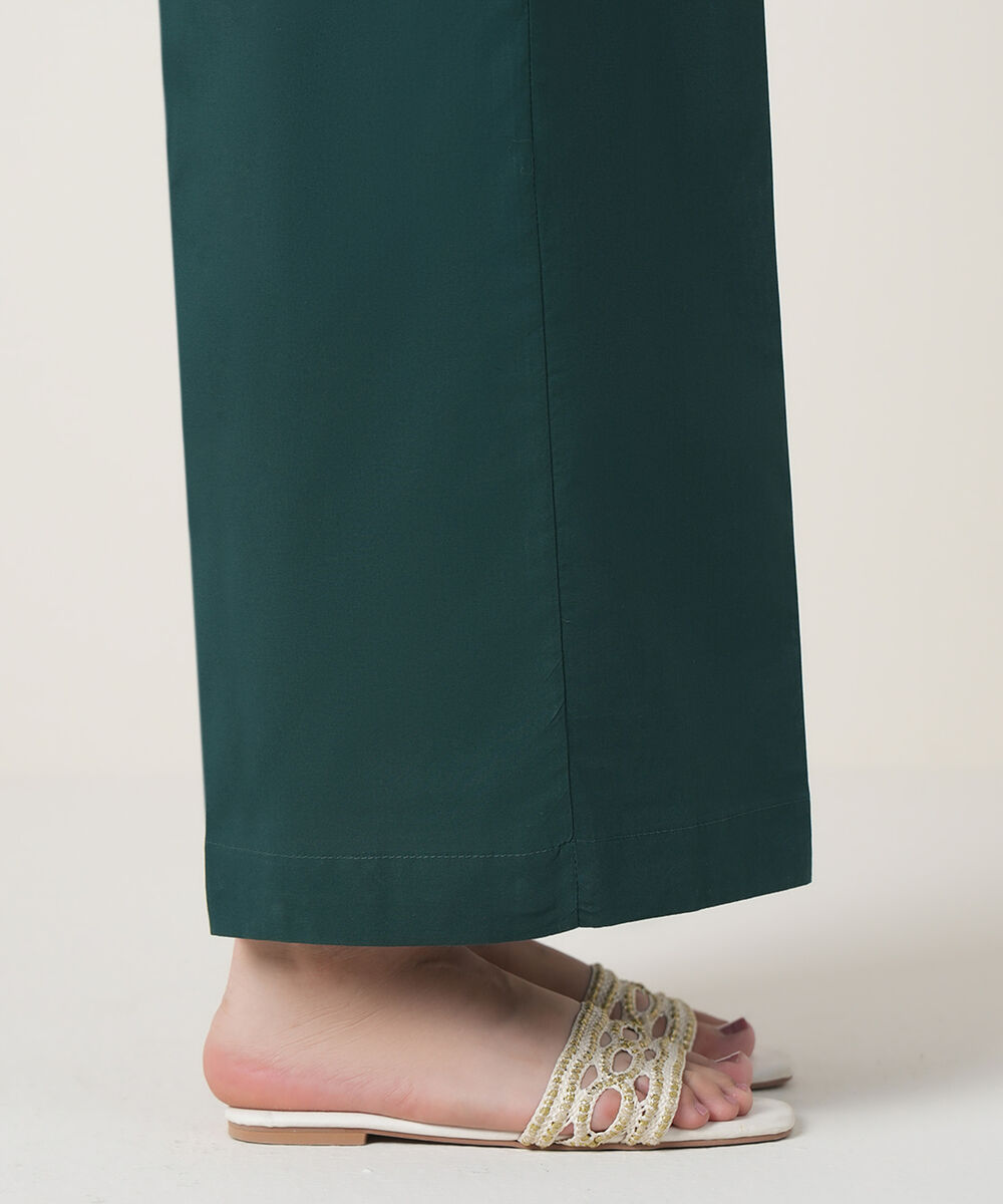 Women's RTW Cambric Green Solid Trousers