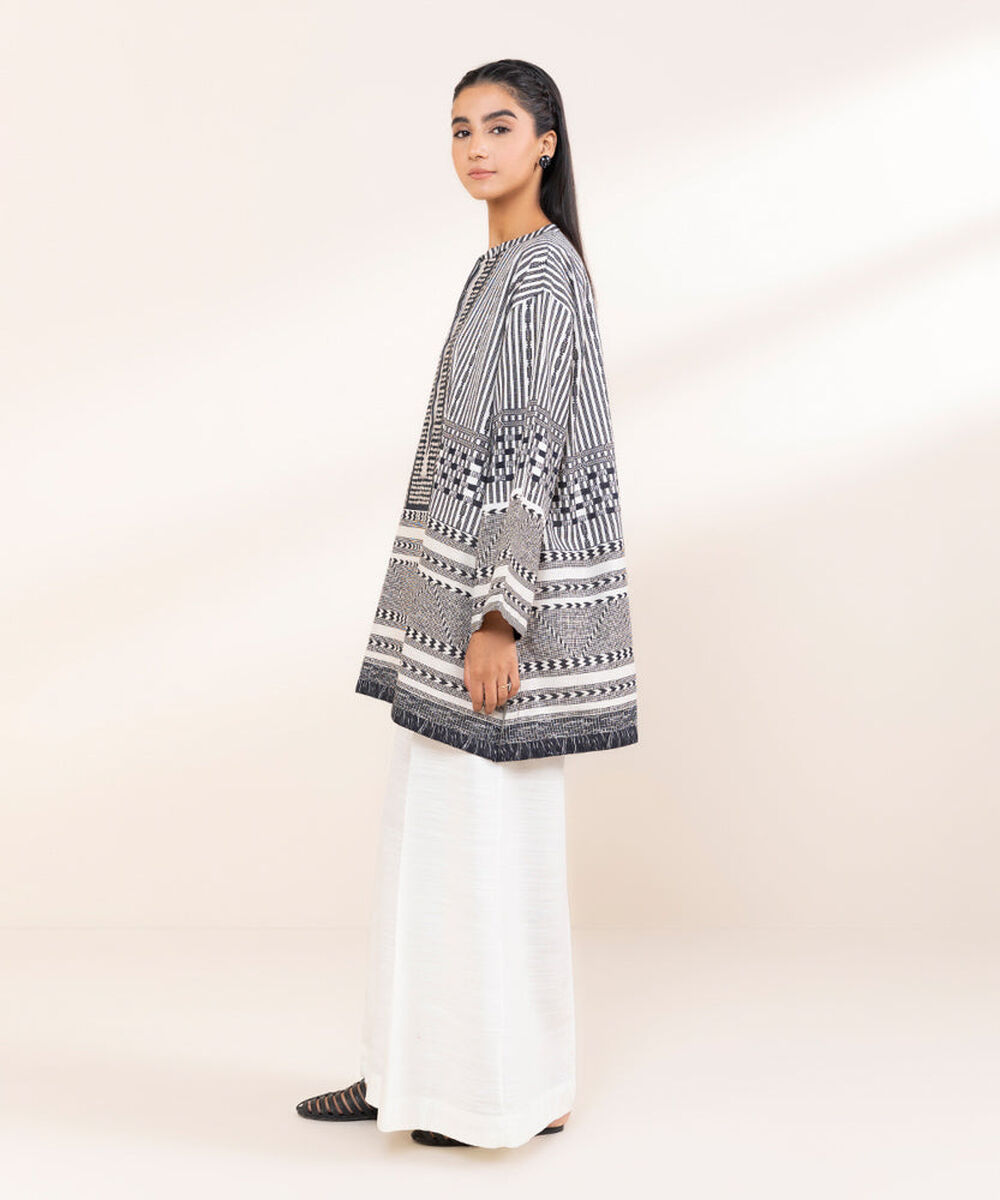 Women's Pret Black And White Printed Khaddar Shirt