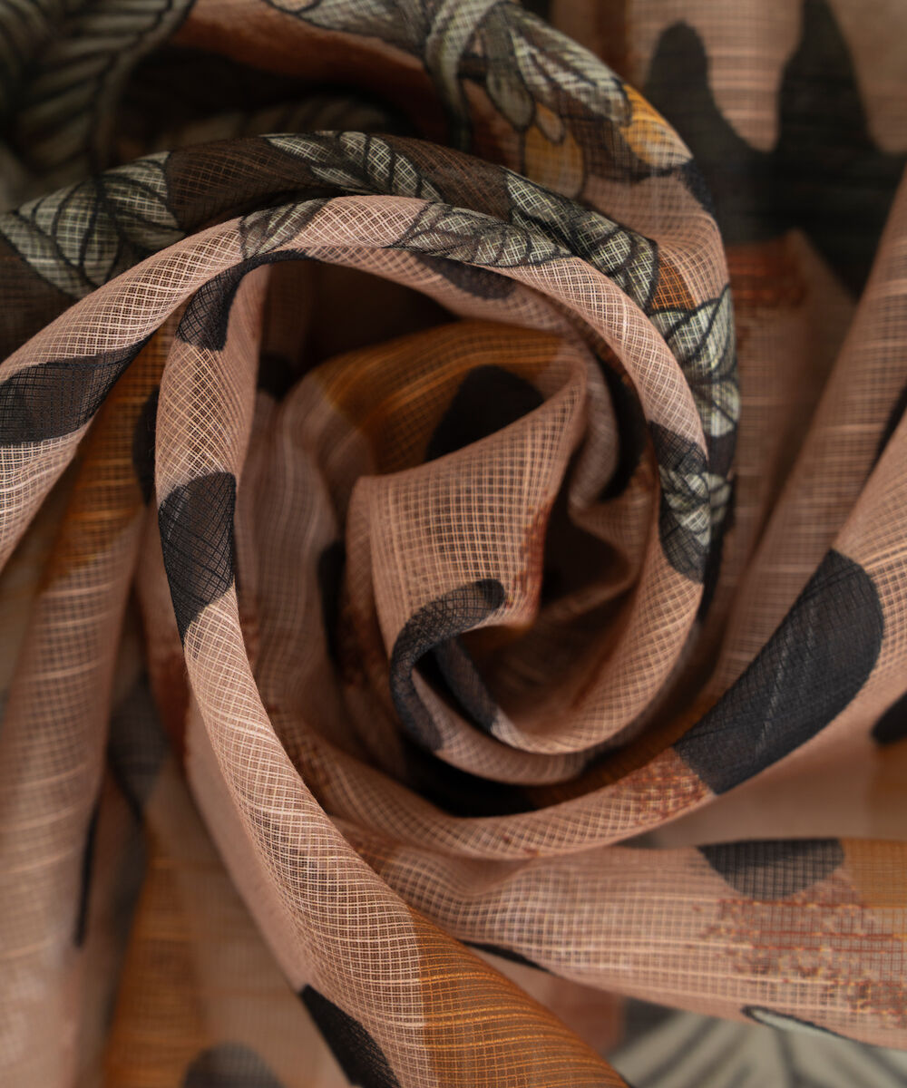 Blended Raw Net Brown Printed Dupatta