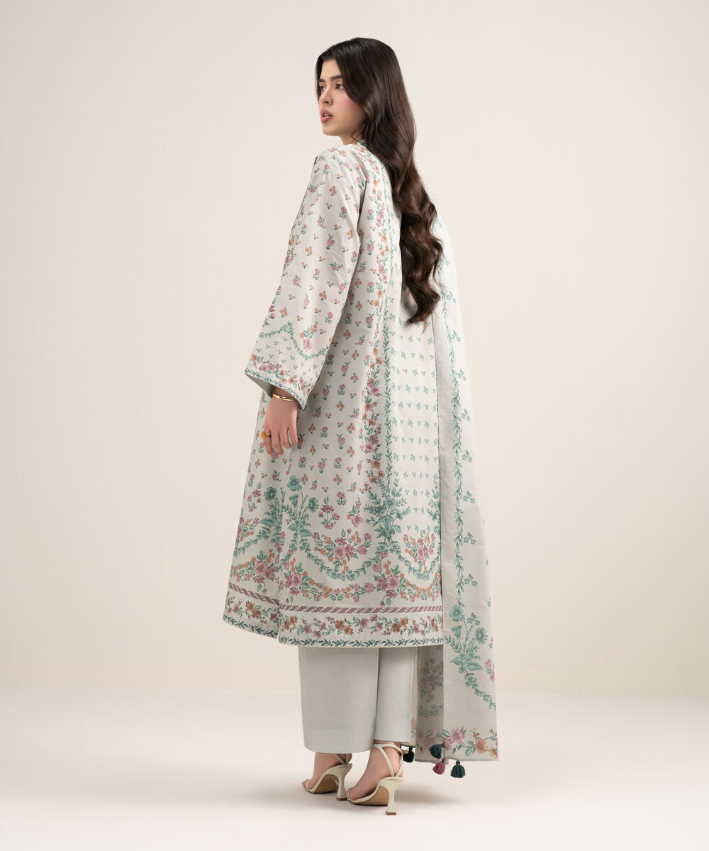 Women's Unstitched Zari Lawn Printed Grey 3 Piece Suit